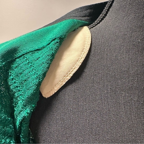 Ming Wang Green Textured Knit Suit Jacket Ribbon Trim Eye & Hook Black White PXS - Picture 8 of 15